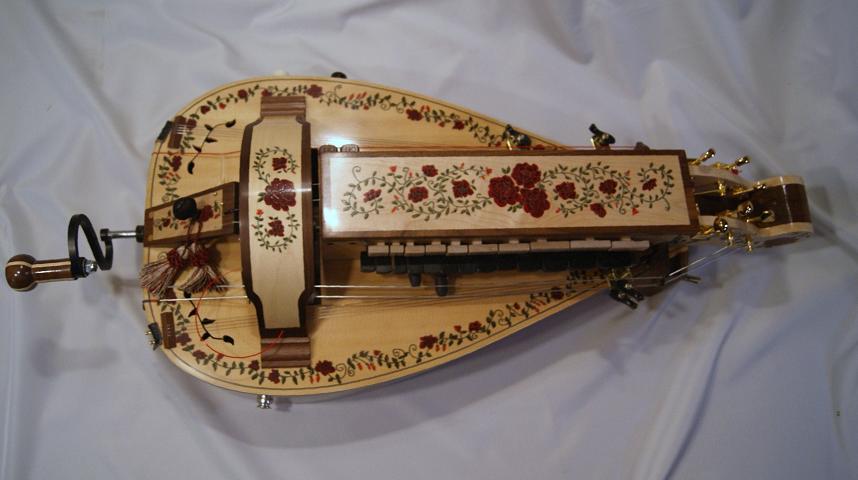Hurdy Gurdy with rose art and inlays